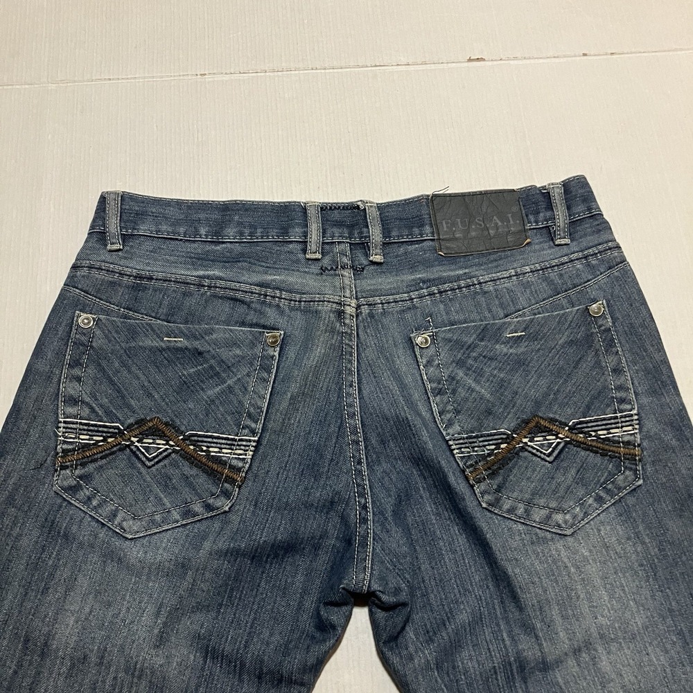 Fusai Mens Size 32 X 31‎ Dark Wash Straight Leg Denim Jeans Cotton Classic